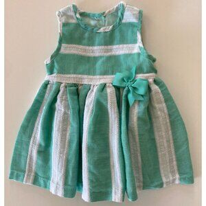 Pippa & Julie green/white striped sleeveless baby girl dress with bow 12M